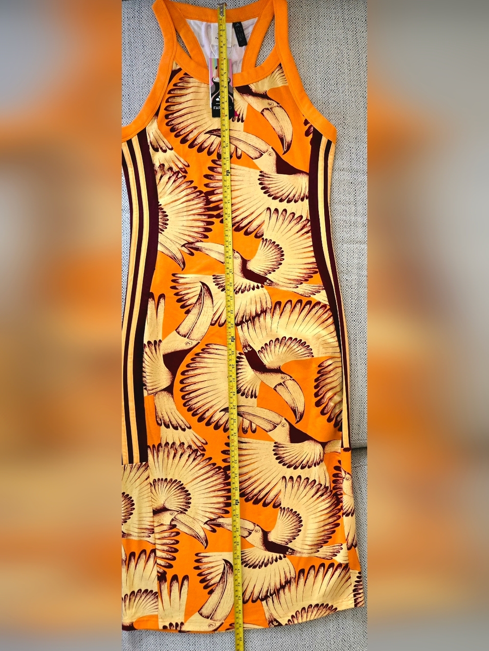 NWT ADIDAS x FARM RIO Orange Graphic Tucan Print Slim Sleeveless Dress Size: M - Picture 11 of 12